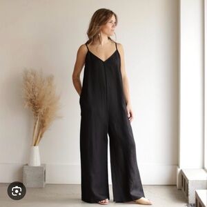 Ali Golden Black Linen V Neck Romper